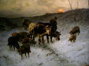 Christian Mali Winter evening after the cattle market France oil painting artist